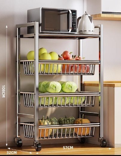 多層キッチンラックプーリ厚引き式ラック電子レンジオーブンラック多機能野菜バスケット拍卖