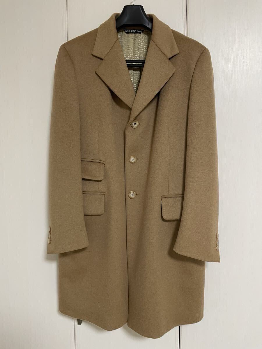 D&G DOLCE&GABBANA ドルチェアンドガッバーナ 起毛 チェスターコート キャメル色 裏地総ロゴ サイズ48拍卖