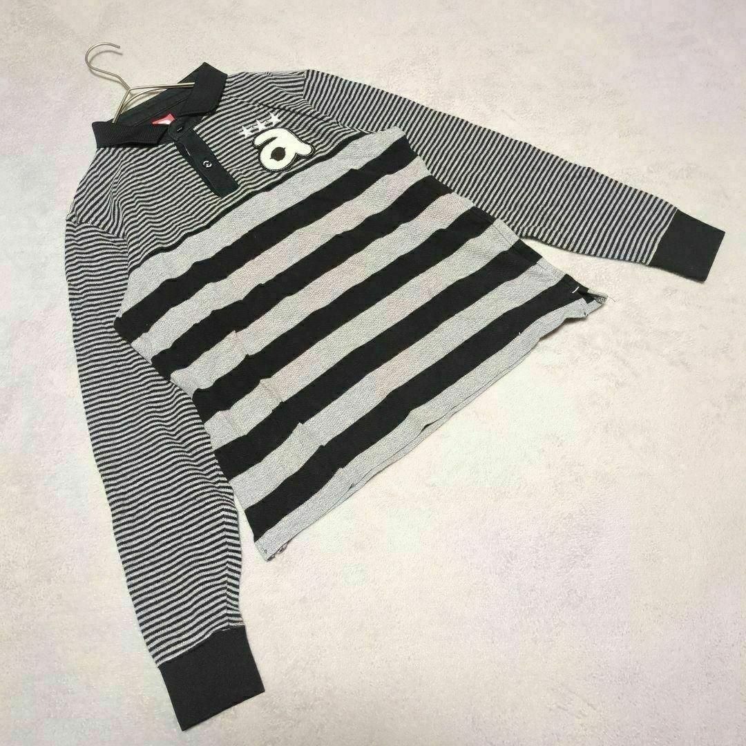 【ARCHIVIO】(46)日本製 ポロシャツ ボーダー柄 ロゴ 刺繍 ワッペン トップス拍卖