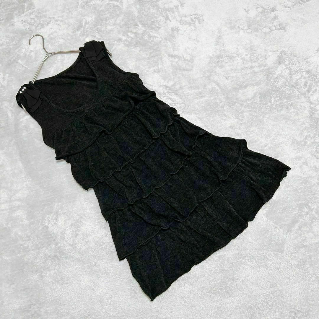 【and Love】(S) 無地 リボン フリル ミニ丈 ひざ丈 ワンピース拍卖