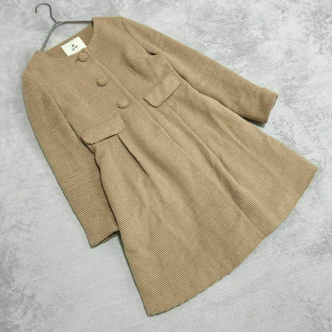 【ef-de】エフデ(7) 無地 アウター ガーリー ロング 裾フレア ウールコート ノーカラー拍卖