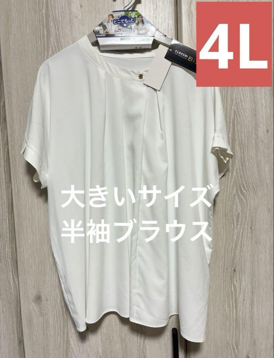 CLOSHI Biz 着こなしいろいろ お手入れラク 半袖ブラウス ゆったり4L拍卖