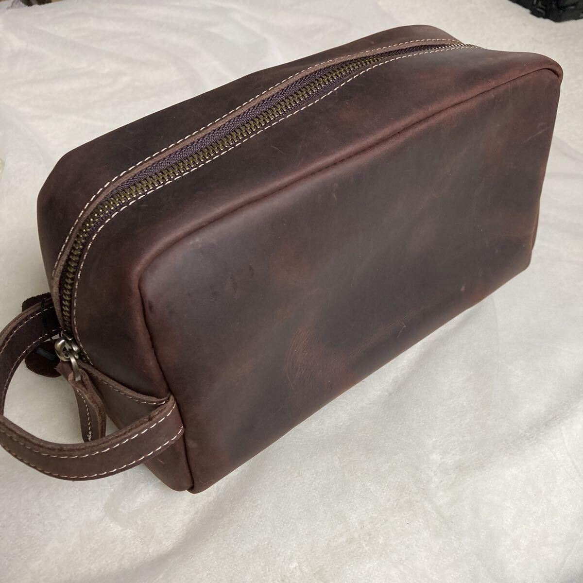 【訳あり新品】 セカンドバッグ 本革 レザー メンズ バッグ 手提げ ダークブラウン 茶色 ヴィンテージ風拍卖