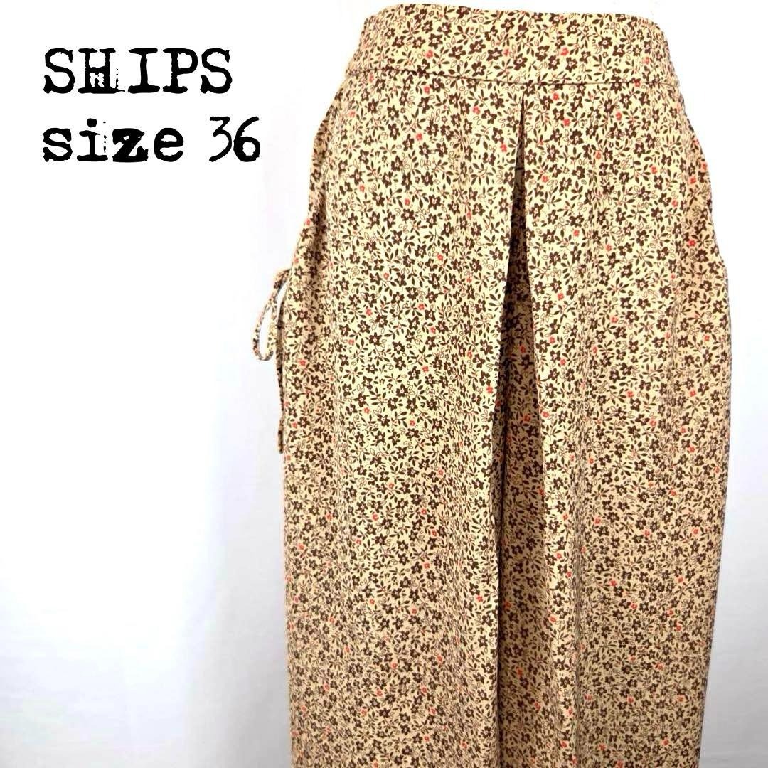 SHIPS シップス 花柄ワイドパンツ ベージュ×レッド 美品 ナチュラル拍卖