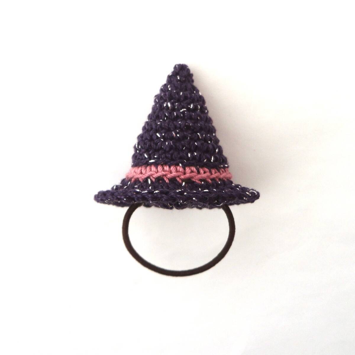 ハロウィン*魔法使いの帽子のヘアゴム*PUラメ×PU*レース編み*ハンドメイド*b908∴再販∴拍卖