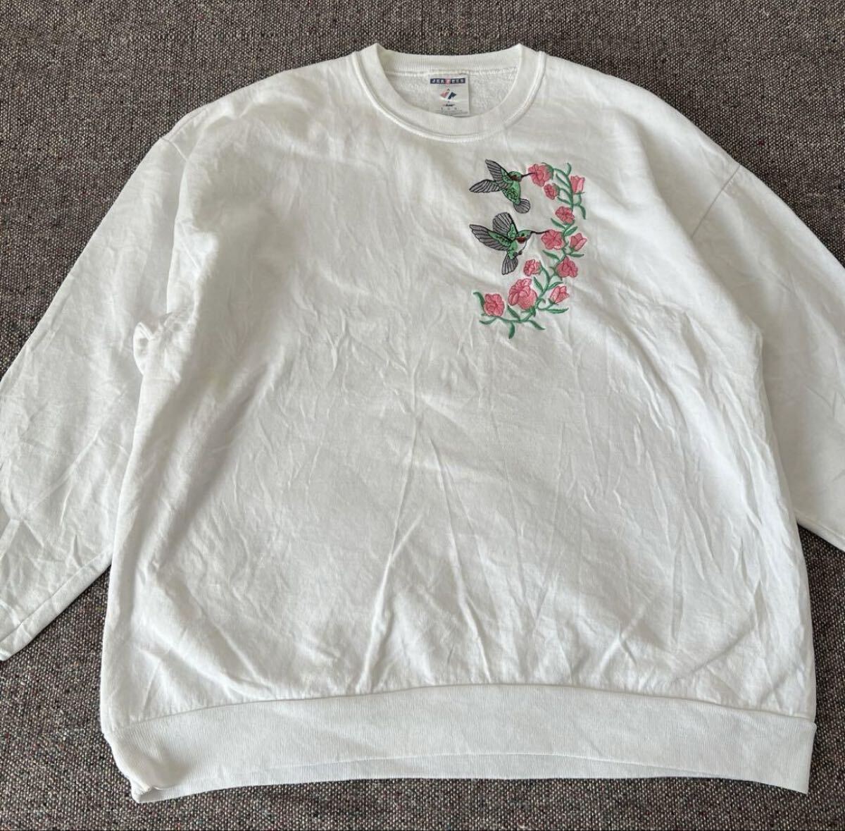 US古着 JERZEES ジャージーズ Vintage 花 鳥 刺繍 スウェット トレーナー拍卖