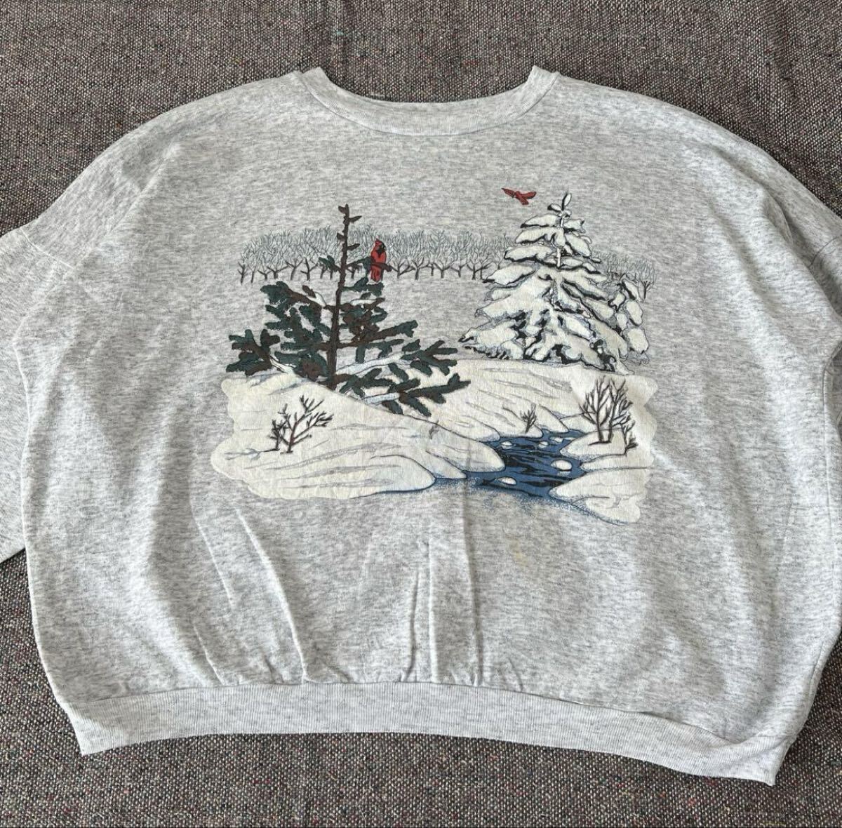 CANADA製 カナダ古着 ビンテージ 雪景色 ホリデー スウェット vintage トレーナー 短丈 拍卖