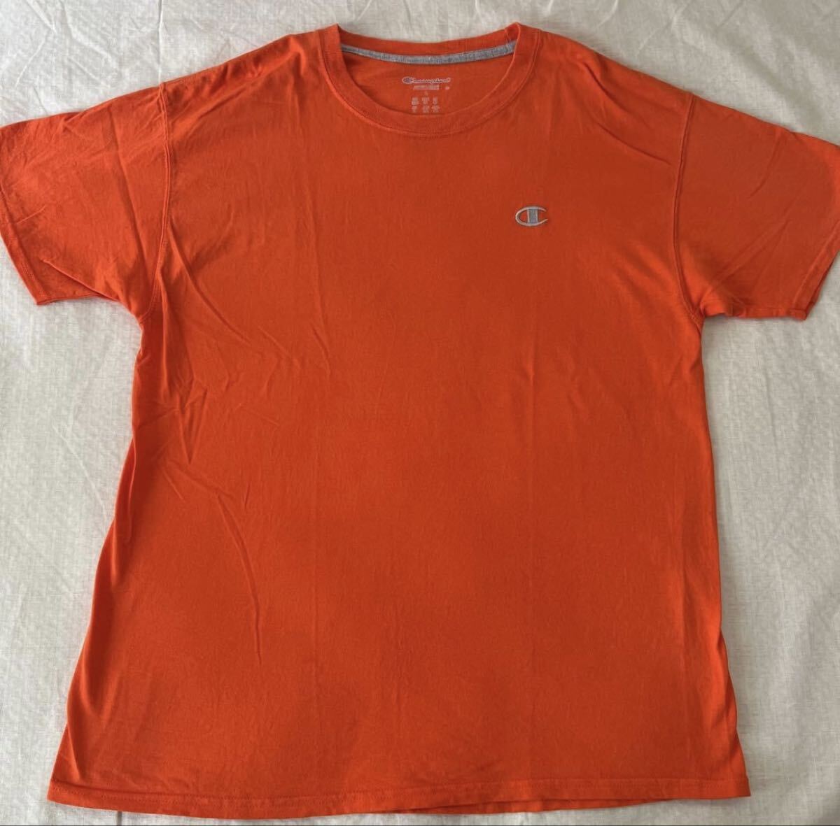 US古着 Champion チャンピオン 無地 オレンジ 胸刺繍 Tシャツ拍卖