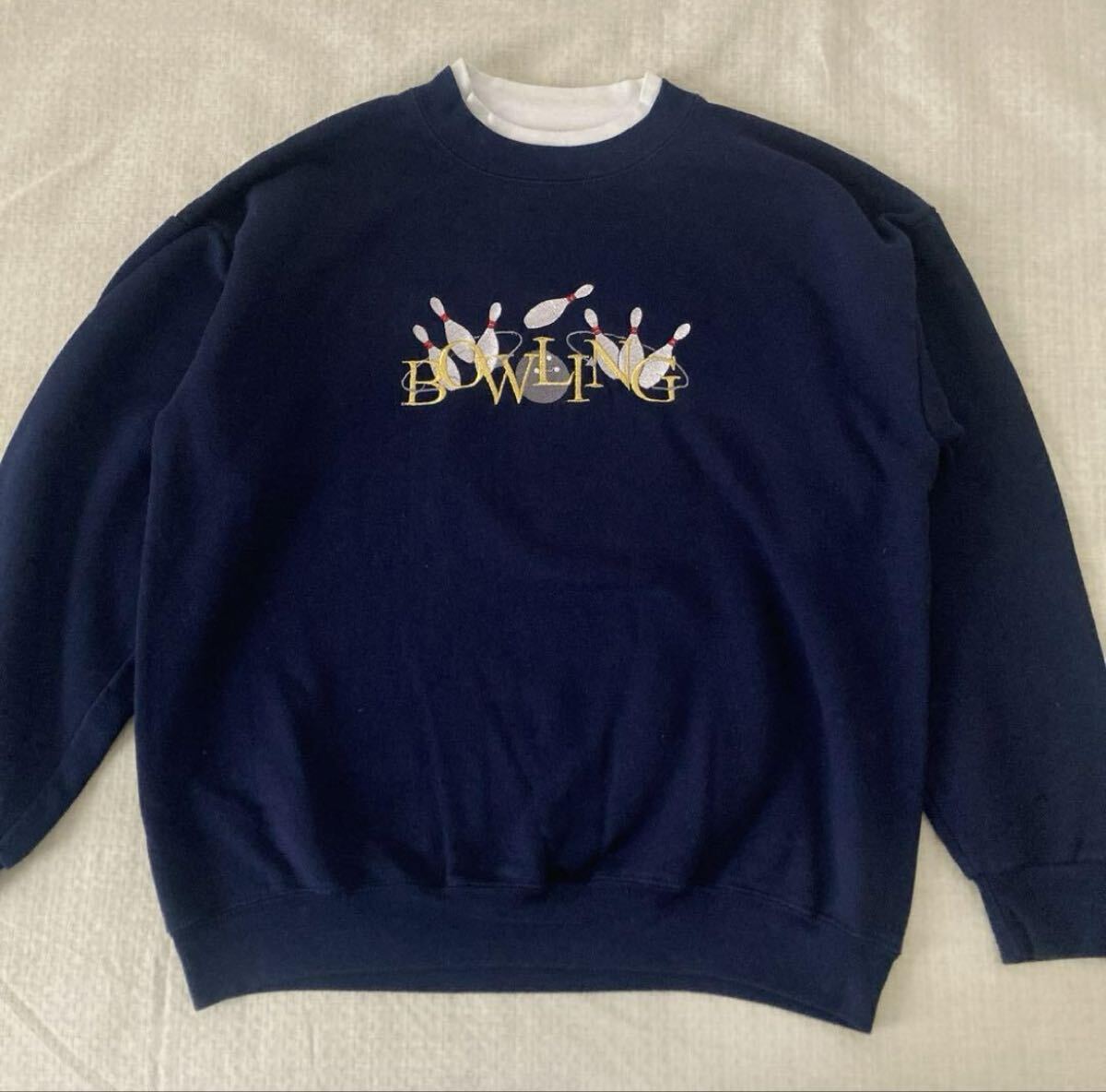 USA製 vintage ビンテージ WON'S WEAR BOWLING ボーリング 二重襟 スウェット拍卖