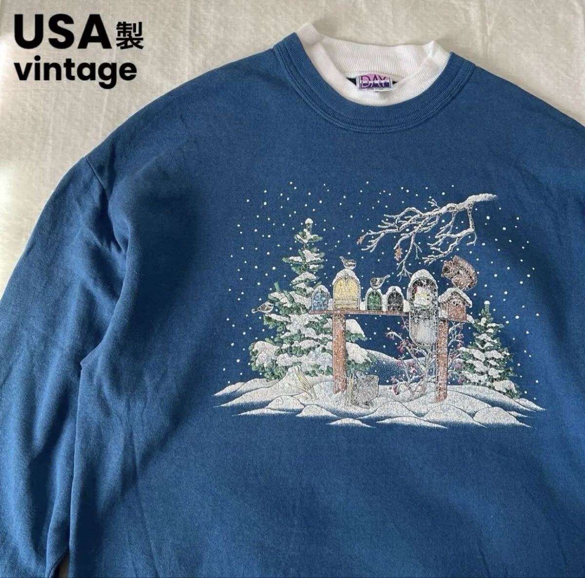 80's vintage アメリカ製 雪 景色 ホリデー スウェット ビンテージ トレーナー拍卖