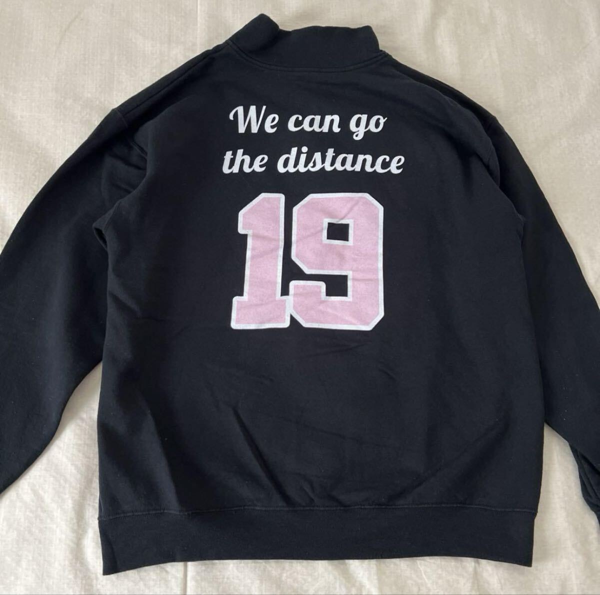 US古着 JERZEES 両面プリント 19 ハーフジップ スウェット ピンク拍卖