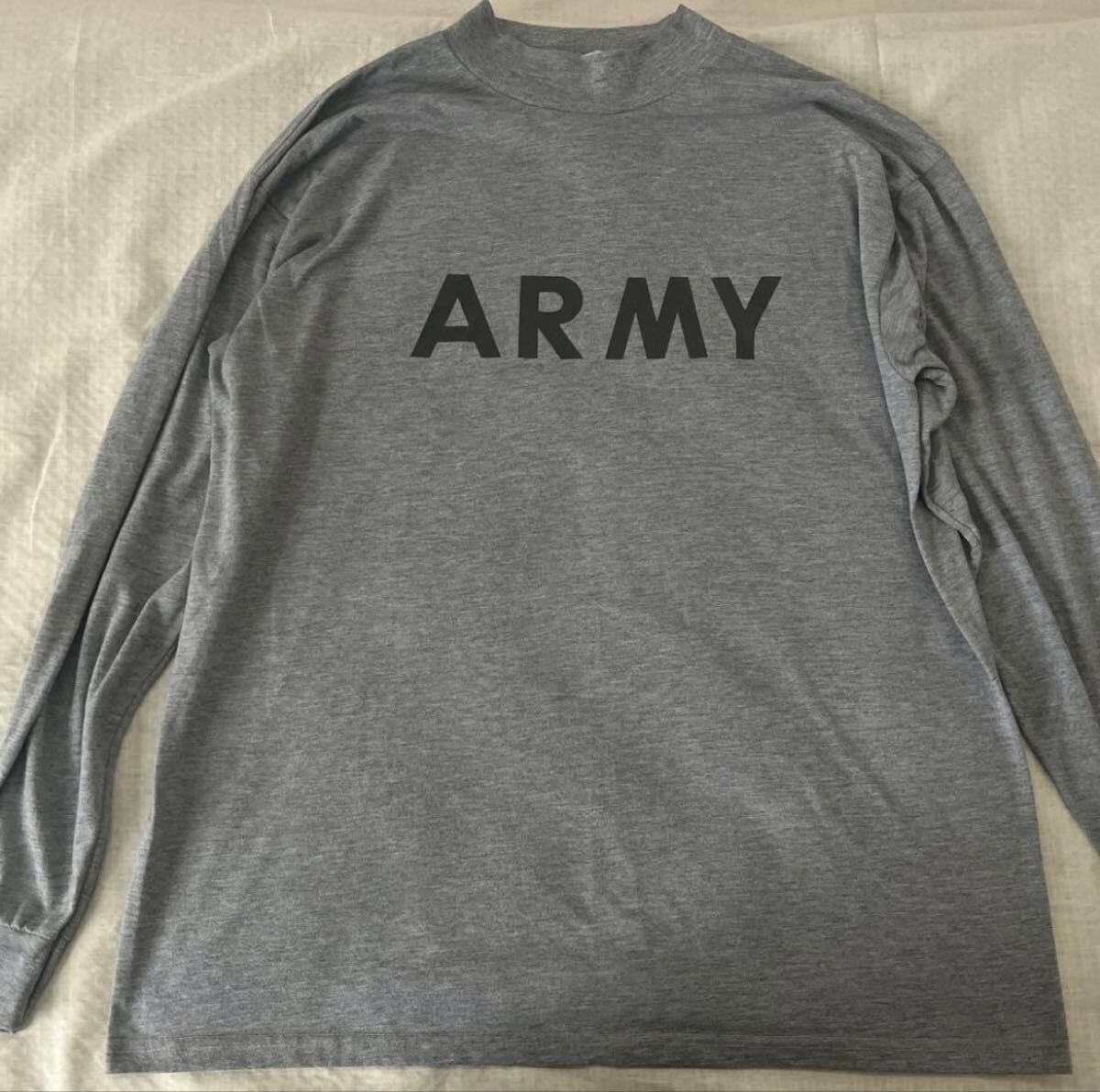 US ARMY バックプリント付 長袖カットソー ロンT ビッグ モックネック ミリタリー 米軍拍卖