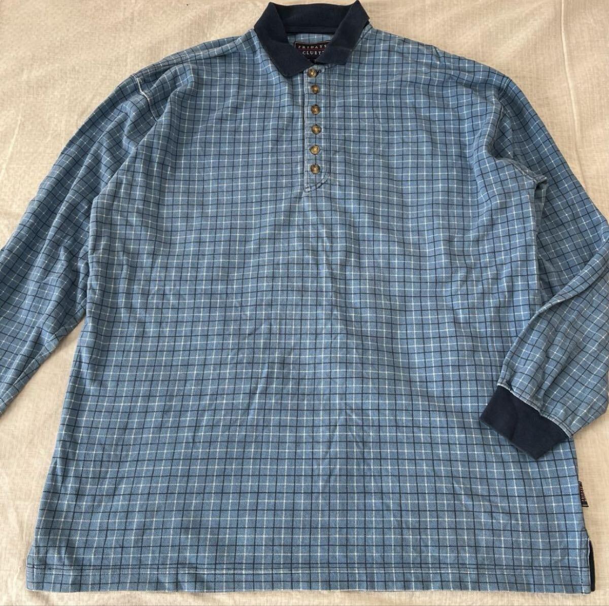 US古着 FRIDAYS by CLUETT 格子柄 鹿の子 長袖 ポロシャツ チェック拍卖