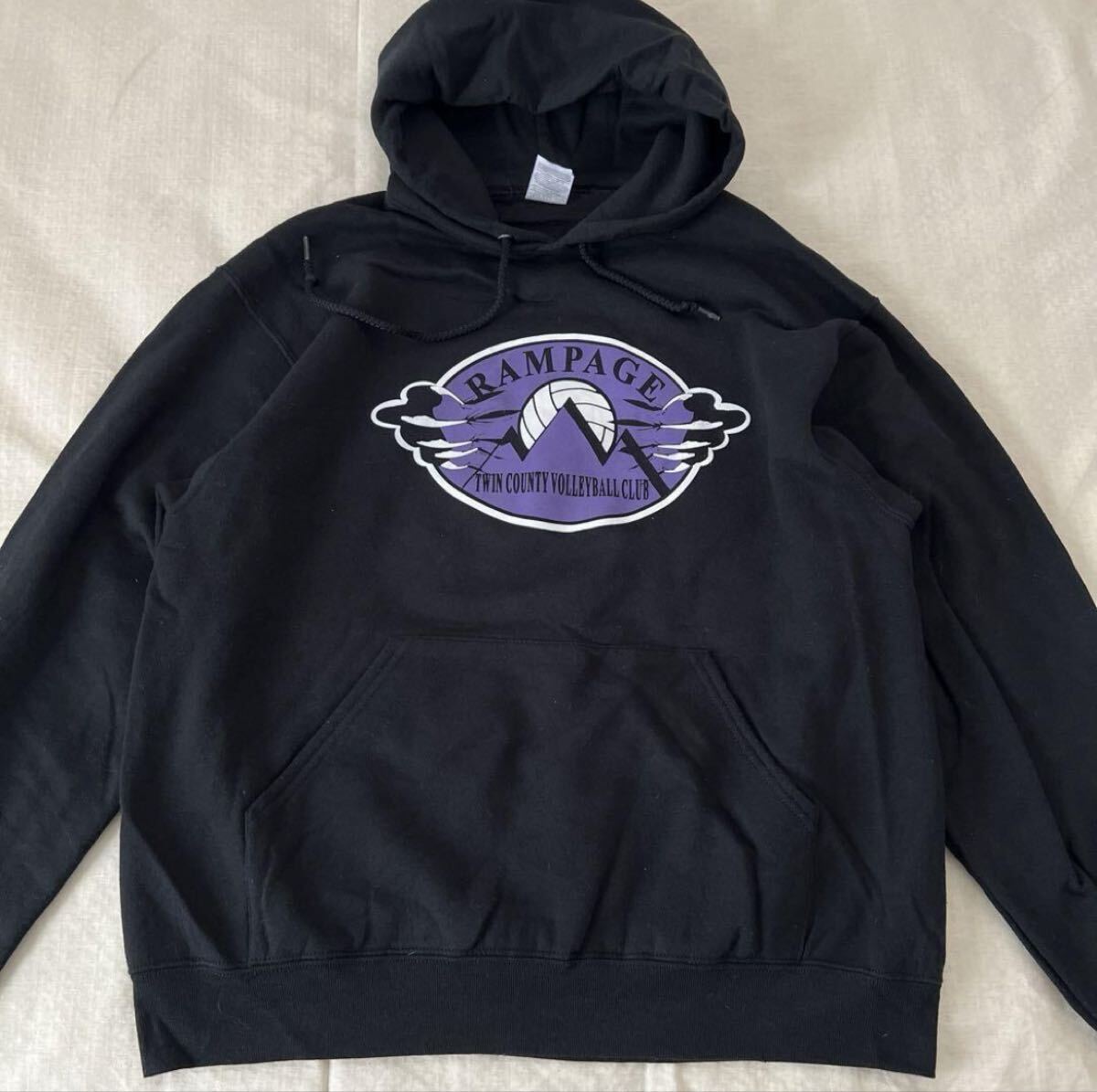 US古着 JERZEES バレーボール チーム プリント スウェット パーカー フーディー拍卖