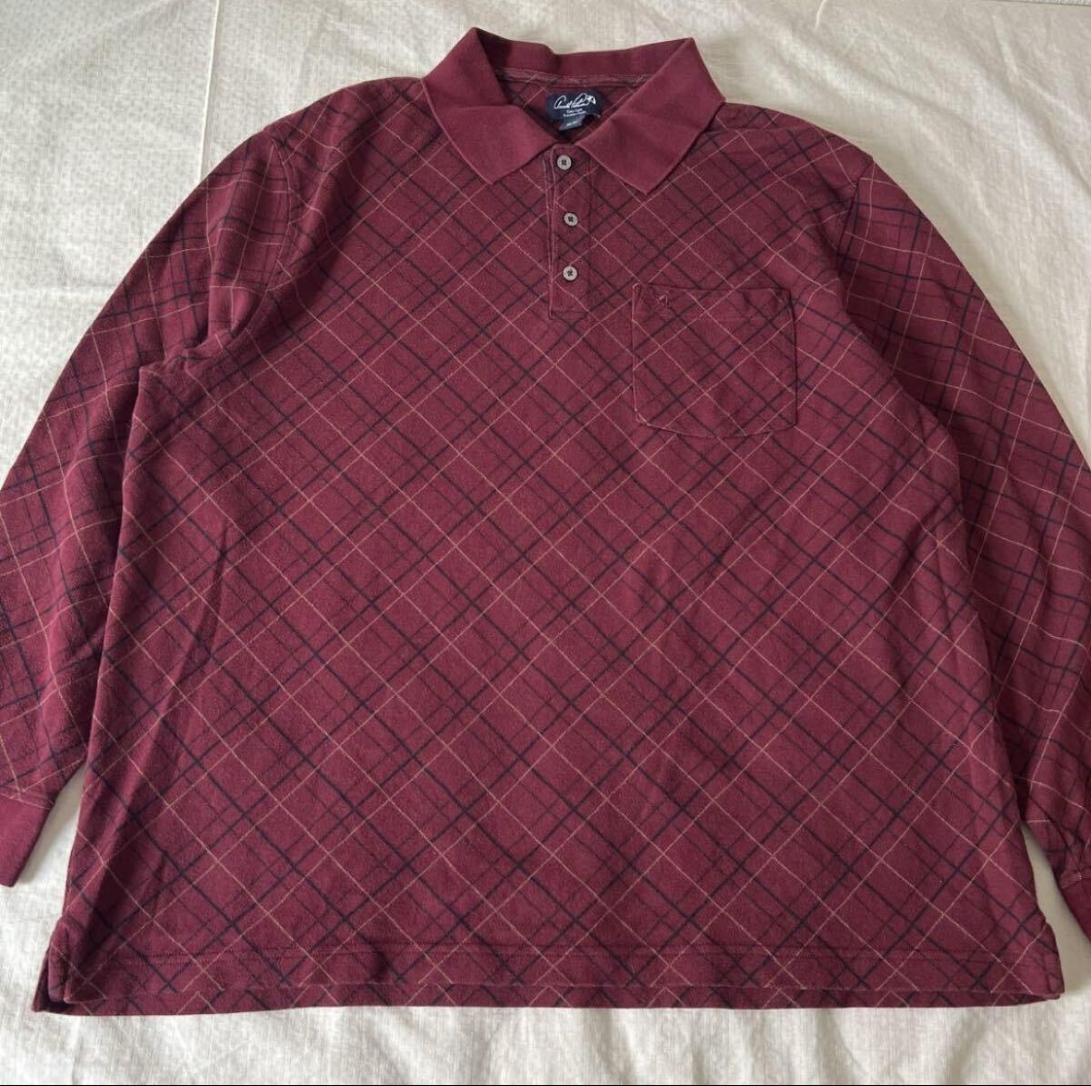 Arnold Palmer バーガンディ チェック柄 ポロシャツ 長袖 アーノルドパーマー拍卖