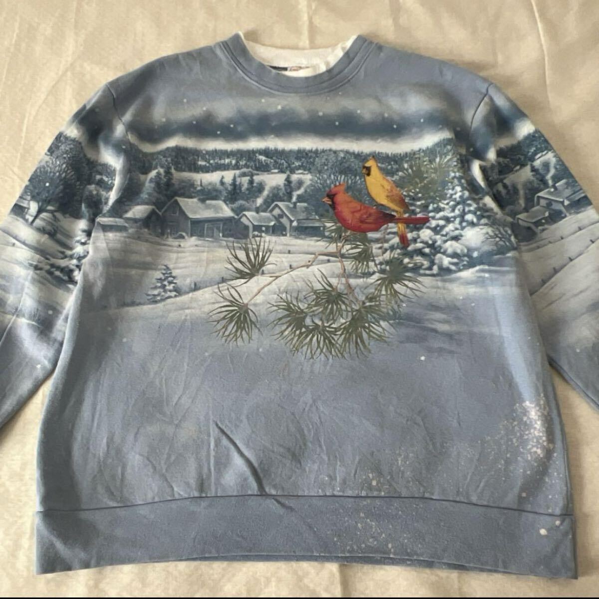 USA製 vintage Morning Sun 雪景色 鳥 総柄 スウェット トレーナー ヴィンテージ拍卖