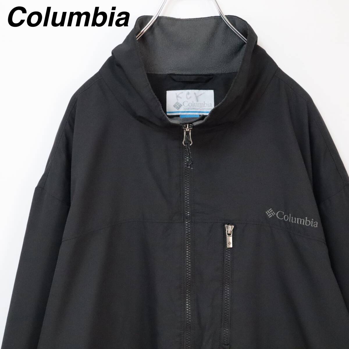 【XLサイズ】コロンビア ナイロンジャケット 刺繍ロゴ 裏地付き フルジップ 黒拍卖