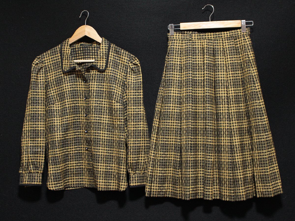 Leilian レリアン チェック ウール生地 スカート ブラウス スーツ拍卖