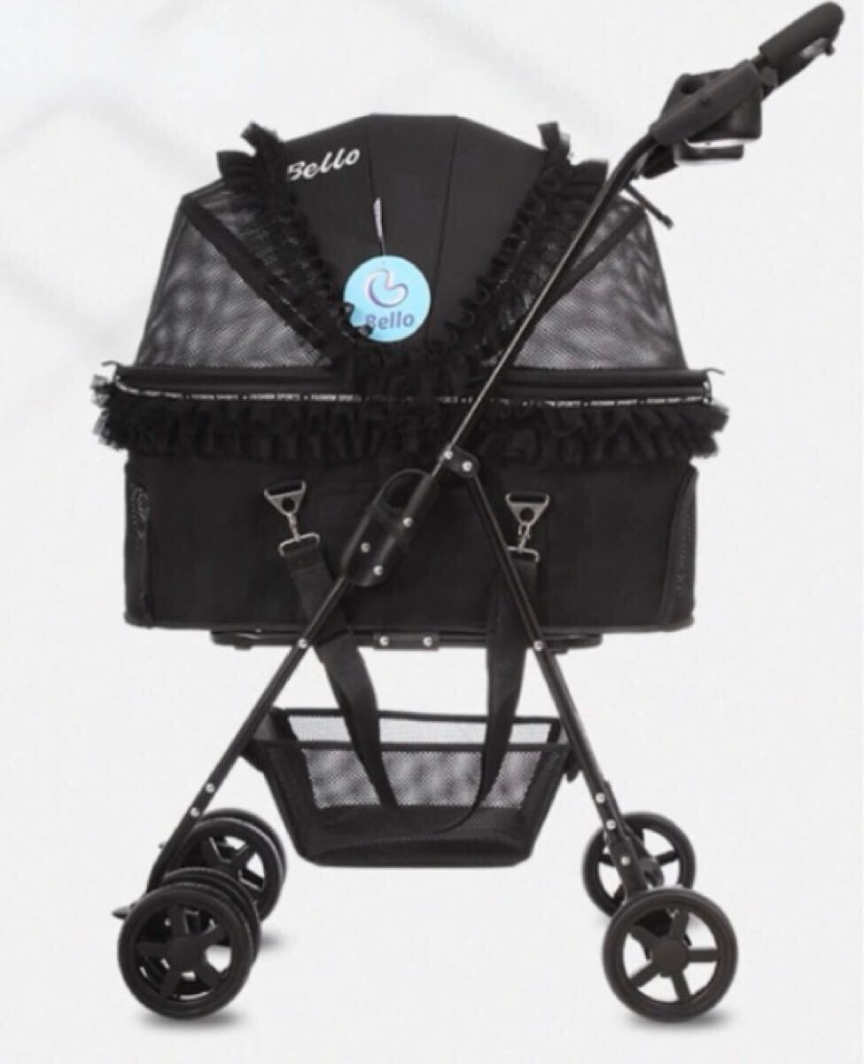 早い者勝ちペットカート キャリア(黒)新品ペット用カート ブラック 折りたたみ ペットバギー ペットカート多頭 中型犬 迅速配送拍卖