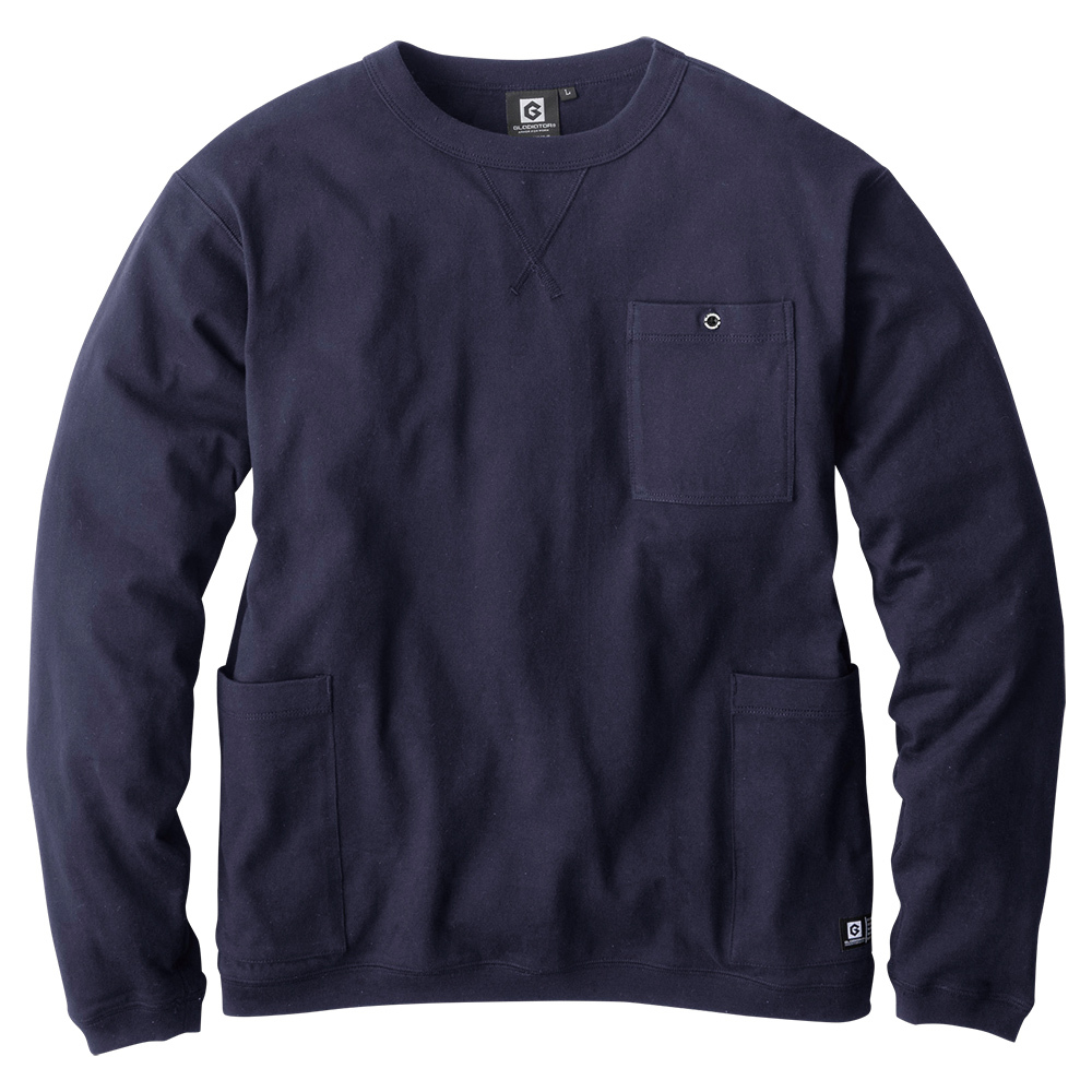 長袖 Tシャツ 5つのポケット (ネイビー/LL) ジャケット対応 ロンT 丸首 ビジネス カジュアル ビジカジ オフィス メンズ拍卖