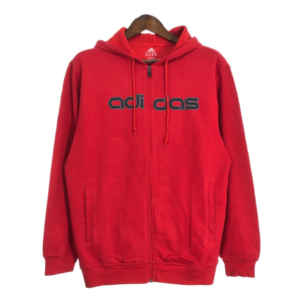 adidas アディダス スウェット フルジップ パーカー スポーツ レッド (メンズ M) 中古 古着 T0603 1円スタート拍卖