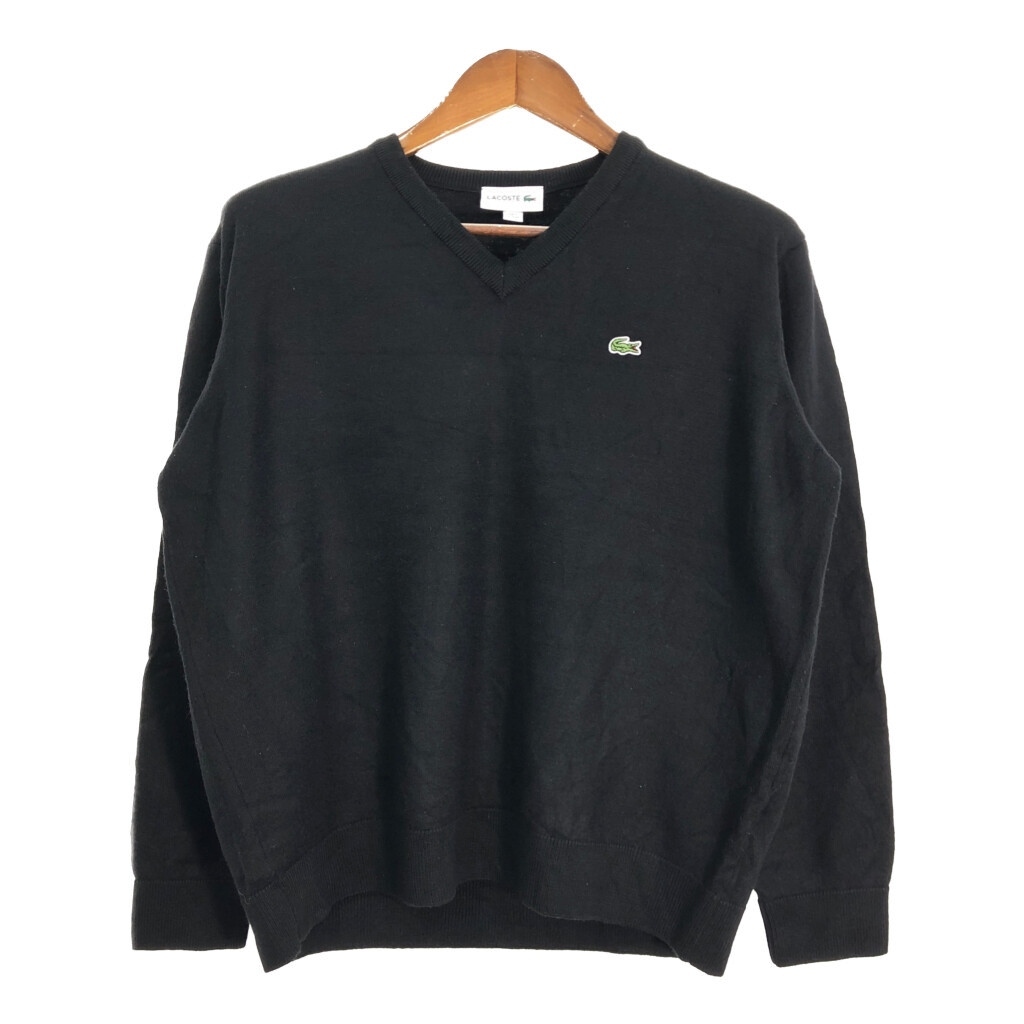 LACOSTE ラコステ Vネック ウール ニット セーター 大きいサイズ ブラック (メンズ XXL) 中古 古着 T2070 1円スタート拍卖