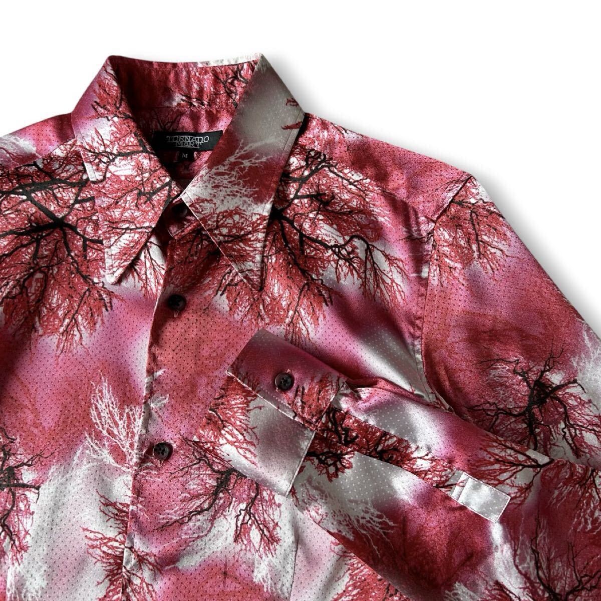 美品 TORNADO MART トルネードマート 光沢 花柄 長袖 シャツ M 総柄 トップス メンズ 日本製 ホスト系 Glossy L/S Shirt 00s Y2K archive拍卖