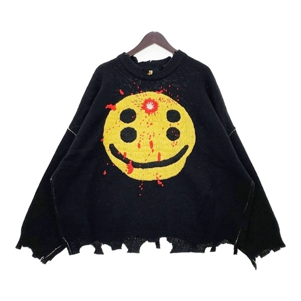 SAINT MICHAEL セントマイケル 24AW CREW NECK KNIT SMILE ニット セーター SM-YS1-0000-C07 メンズ XLサイズ ブラック トップス DM16923■拍卖