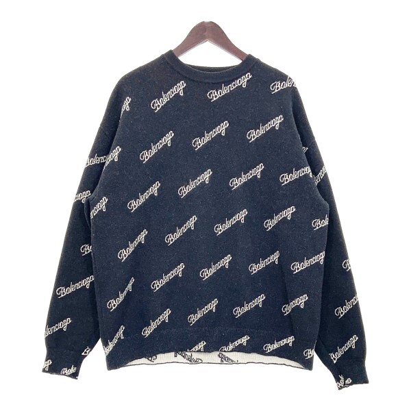 BALENCIAGA バレンシアガ スラッシュロゴ ジャガード ニット セーター 646693 T4112 1070 メンズ Sサイズ ブラック系 トップス DM17006■拍卖