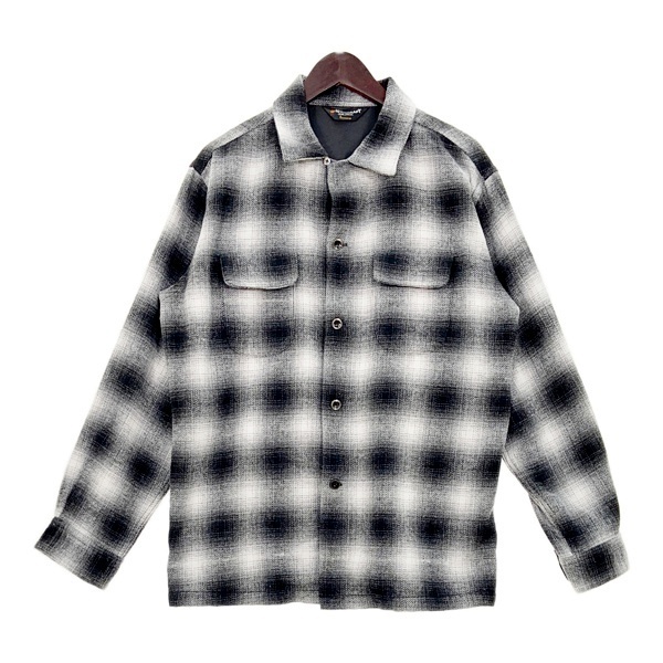 TOWNCRAFT タウンクラフト シャツ オンブレチェック柄 長袖 オープンカラー 厚手 ウール混 メンズ Mサイズ グレー系 トップス DM17049■拍卖