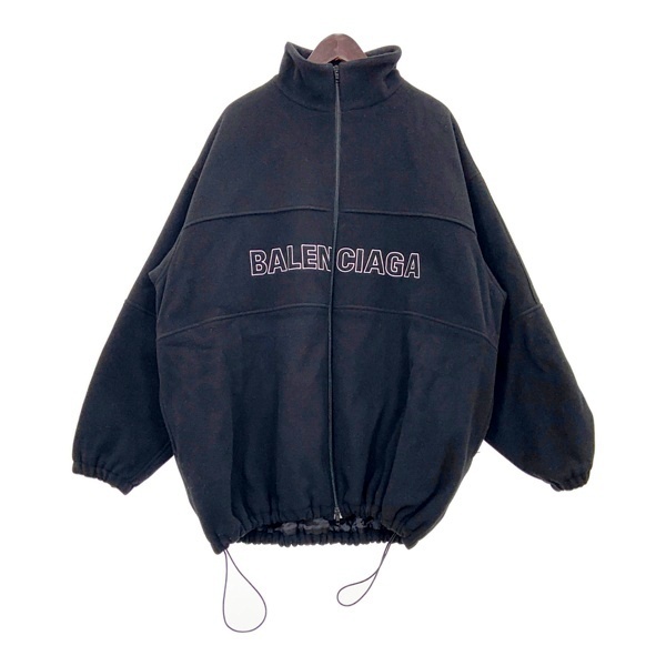BALENCIAGA フリース ジャケット ブルゾン FLEECE TRACK SUIT JACKET 18AW ウール ロゴ 厚手 メンズ サイズ48 ブラック アウター DM17079■拍卖