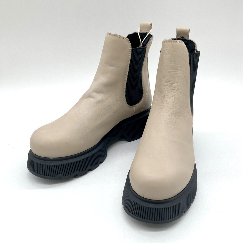 nila&nila ニラアンドニラ サイドゴアブーツ レザーブーツ シューズ 厚底 カジュアル メンズ サイズ40 25cm相当 ベージュ 靴 B15036◆拍卖