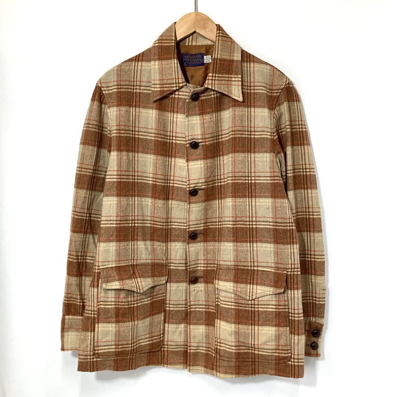 PENDLETON ペルドントン ウールジャケット チェック シャツジャケット 古着 アメリカ製 メンズ Mサイズ ベージュ系 アウター A14833◆拍卖