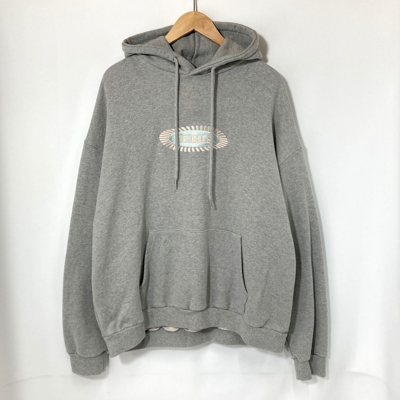 FEELS フィールズ パーカー フーディー スエット トレーナー ロゴ 刺繍 カジュアル 古着 メンズ XLサイズ グレー トップス A15008◆拍卖
