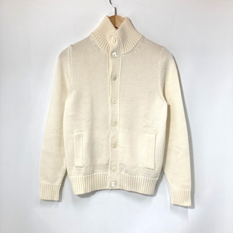 ZANONE ザノーネ ニットカーディガン スタンドカラー ハイネック 厚手 リブ 古着 メンズ サイズ45 Mサイズ アイボリー トップス A14948◆拍卖