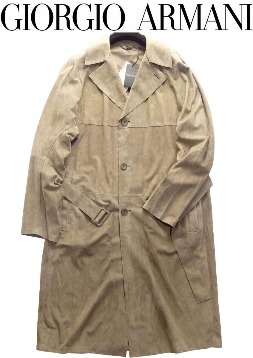 秋冬春1,210,000円新品GIORGIO ARMANIアルマーニ★これ一着でお洒落が完成する豪華賢覧ラムスエード膝下丈コート【48=日本M~XL】拍卖
