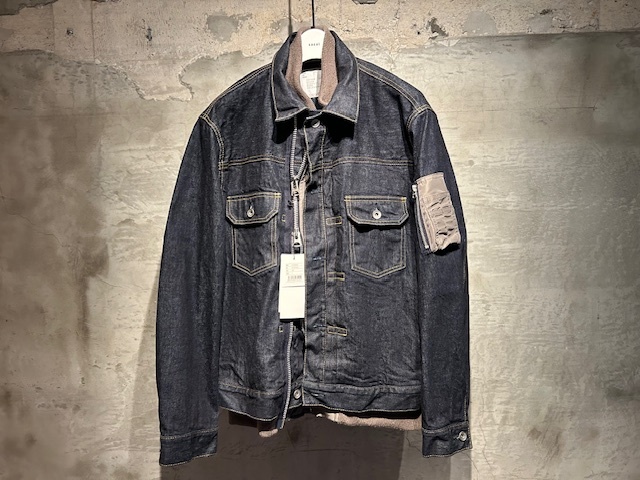 ♪送料無料★sacai★名作★ドッキング ブルゾン デニムジャケット★Docking Blouson★再構築★MA-1★24-03352★紺×灰★1(S)★紙タグ付き♪拍卖