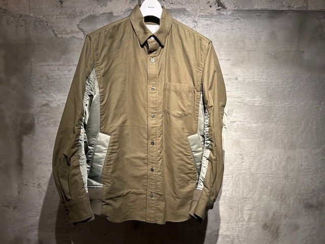 ♪送料無料★sacai★ドッキング ポプリン 長袖シャツ★Doking Poplin L/S Shirt★再構築★異素材★2020AW★02357★カーキ×カーキ★1(S)♪拍卖