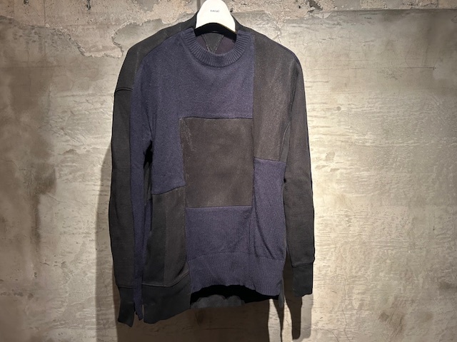 ♪送料無料★sacai★パッチワーク ニット★Knit & Cotton Patchwork Sweat Shirt★スウェット★異素材/再構築★16-02770★黒×紺★1(S)♪拍卖