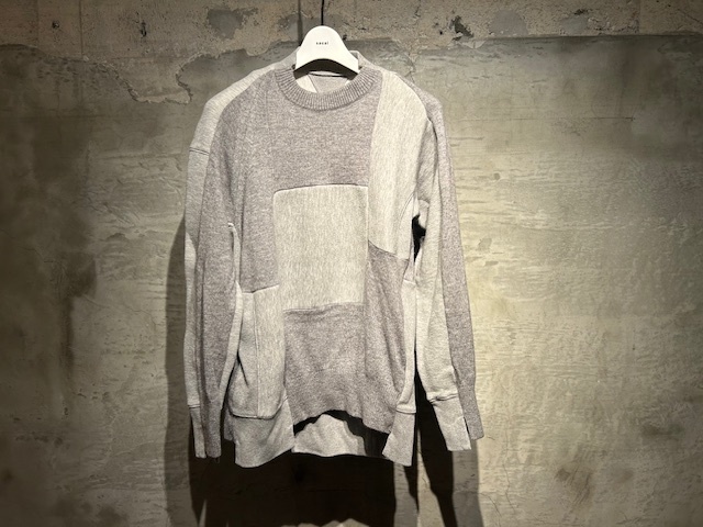 ♪送料無料★sacai★パッチワーク ニット★Knit & Cotton Patchwork Sweat Shirt★スウェット★異素材/再構築★16-02770★灰×灰★1(S)♪拍卖