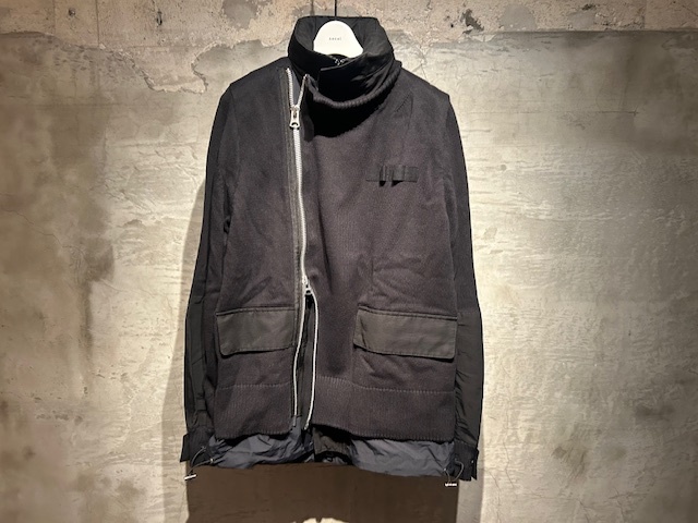 ♪送料無料★sacai★名作★ドッキング グログラン ミックスニット ブルゾン★Grosgrain Mix Knit Blouson★異素材★22-02682M★黒★2(M)♪拍卖