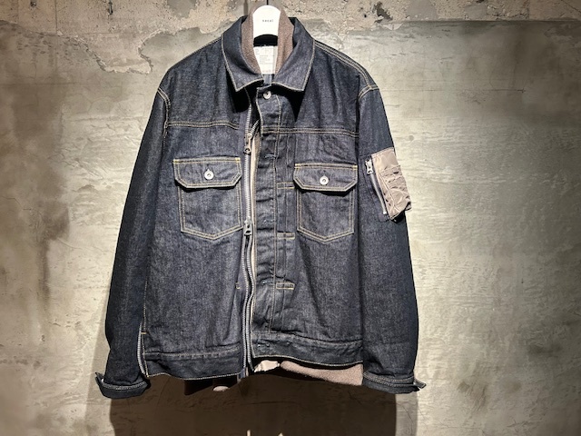 ♪送料無料★sacai★名作★ドッキング ブルゾン デニムジャケット★Docking Blouson DenimJacket★再構築★MA-1★24-03352★紺×灰★1(S)♪拍卖