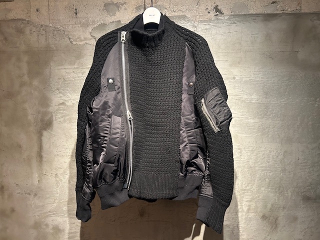 ♪送料無料★sacai★名作★ドッキング ニット ブルゾン★Nylon Twill Mix Knit Layered Blouson★再構築★MA-1★23-03165M★黒×黒★2(M)♪拍卖