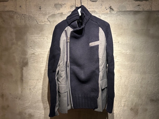 ♪送料無料★sacai★名作★ドッキングライダースジップニットジャケット★Suiting Wool Knit Riders Zip Jacket★22-02805★紺&灰★2(M)♪拍卖