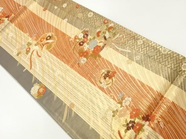 ys7556820; 宗sou 雪輪に尾長鳥・草花模様織出し袋帯【着】拍卖