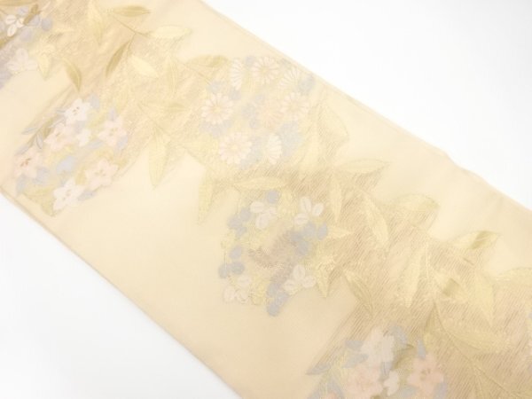 ys7559956; 宗sou 絽 枝垂れ柳に花丸模様織り出し 名古屋帯【着】拍卖