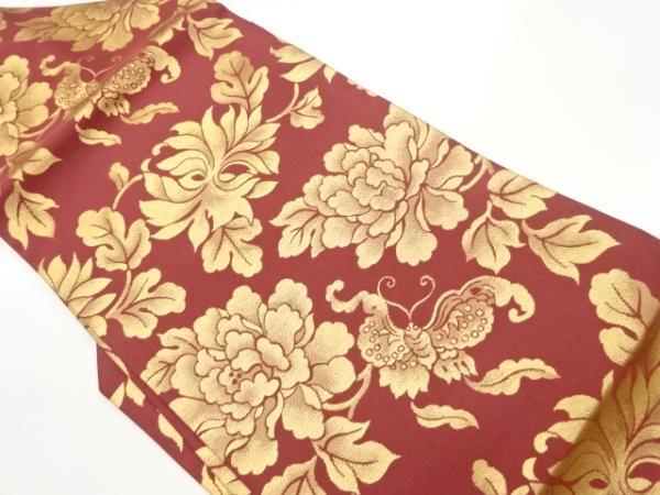ys7561558; 宗sou 蝶に牡丹模様織出し名古屋帯【着】拍卖