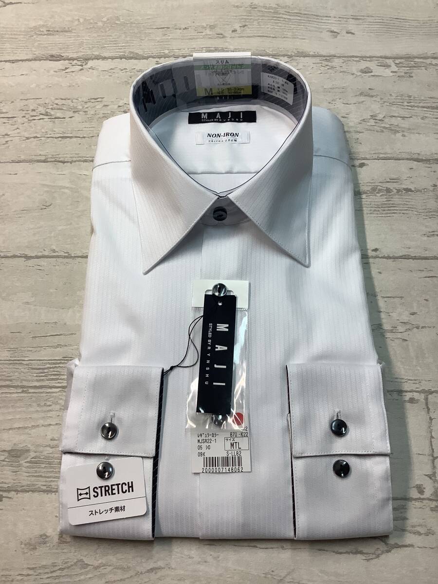 新品 39-88 長袖Mサイズ レギュラーカラー ドレスシャツ ★ノンアイロン綿100% ★細かい白ストライプドビー柄拍卖