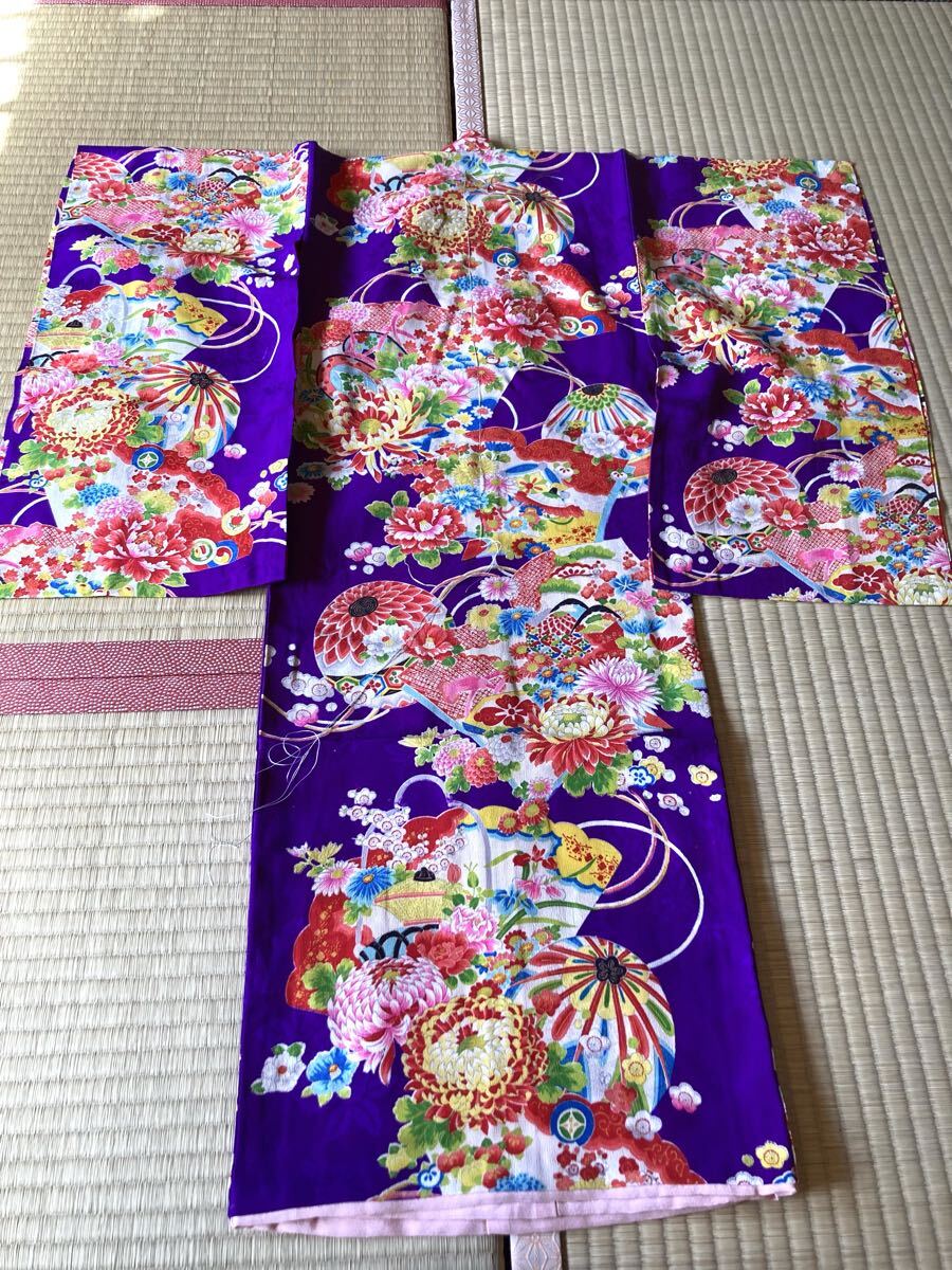 【兎】大正ロマン 正絹 一つ身 未着用 アンティーク着物 古布 ちりめん細工 ヴィンテージ 七五三拍卖