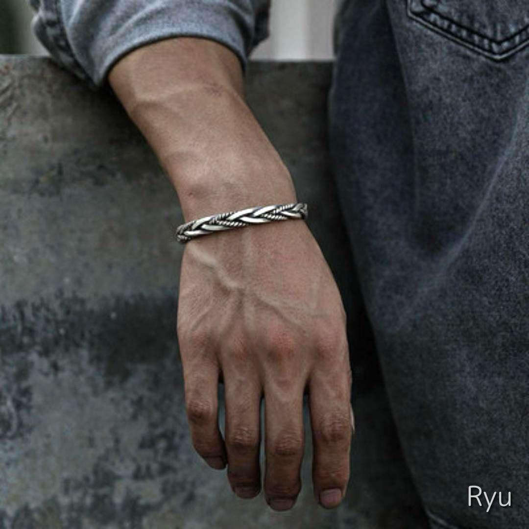 シルバー バングル メンズアクセ ブレスレット ユニセックス オシャレ メンズ 腕輪 アクセサリー バンクル シルバーアクセ拍卖